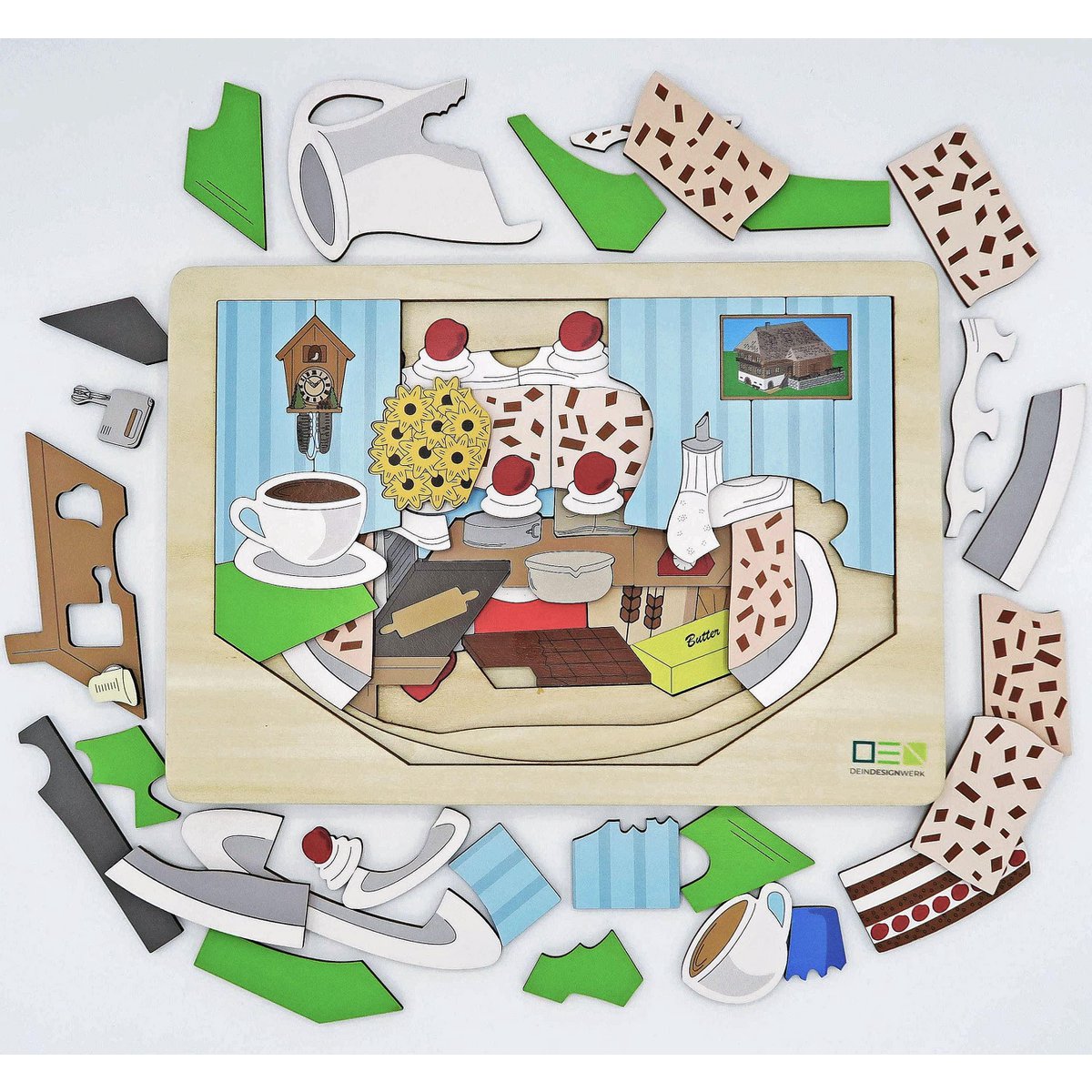 Doorkijkpuzzel: Zwarte Woudtaart | Meerlaagse houten puzzel voor het hele gezin | Cadeau voor liefhebbers van het Zwarte Woud