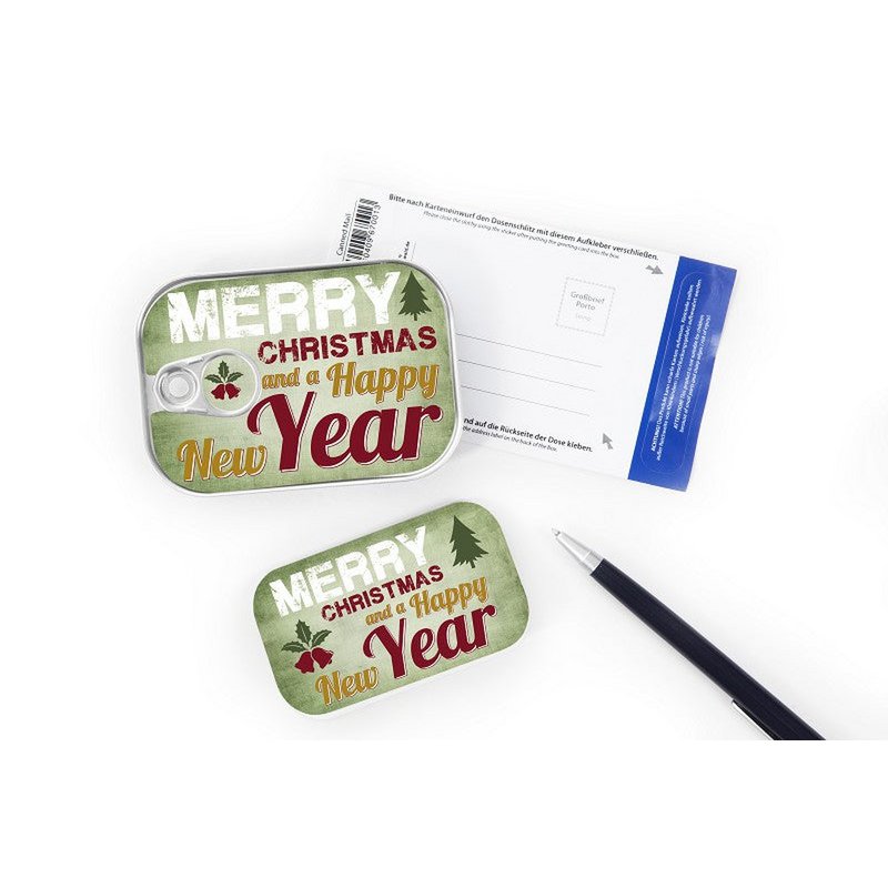 Dosenpost "Merry christmas and a happy new year"