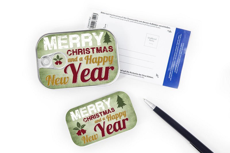 Dosenpost "Merry christmas and a happy new year"