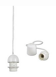 White PVC suspension for lampshade, suitable for use in lamps. Cylindrical shape with a simple, minimalist design.
