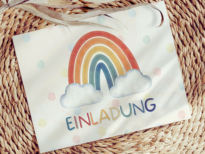 Regenboog uitnodigingskaart kinderfeestje of uitnodiging voor doop, communie, vormsel of jeugdwijding om de envelop in te vullen