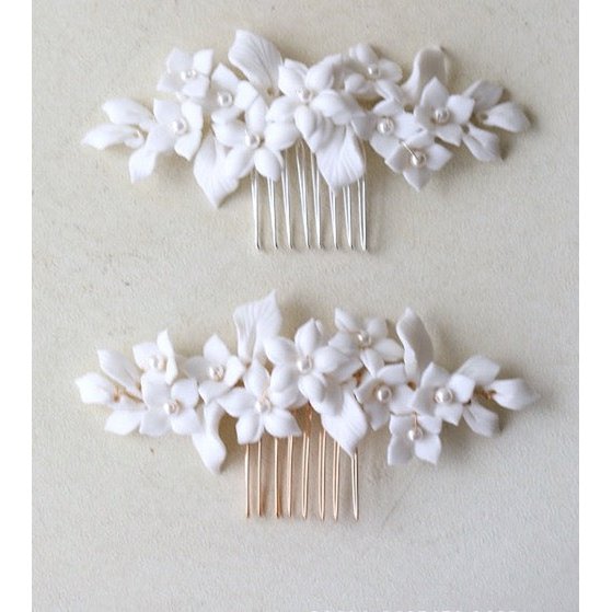 Horquillas nupciales de flores de cerámica hechas a mano