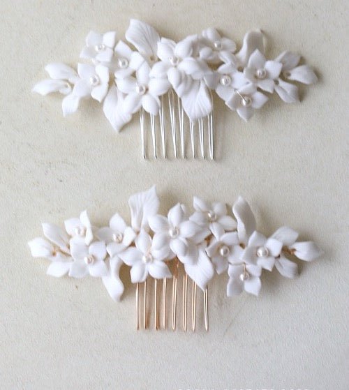 Horquillas nupciales de flores de cerámica hechas a mano