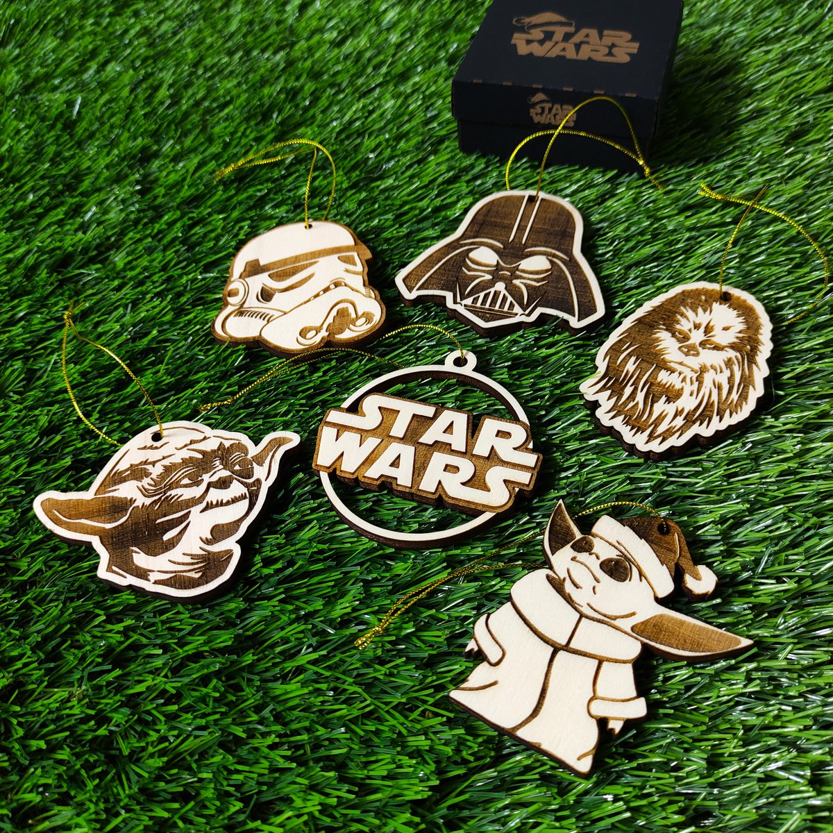 Zestaw 6 drewnianych ozdób choinkowych Star Wars, prezent dla nerdów i maniaków, ozdoby choinkowe, wystrój domu, ekologiczne dekoracje świąteczne, postacie