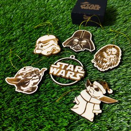 Zestaw 6 drewnianych ozdób choinkowych Star Wars, prezent dla nerdów i maniaków, ozdoby choinkowe, wystrój domu, ekologiczne dekoracje świąteczne, postacie