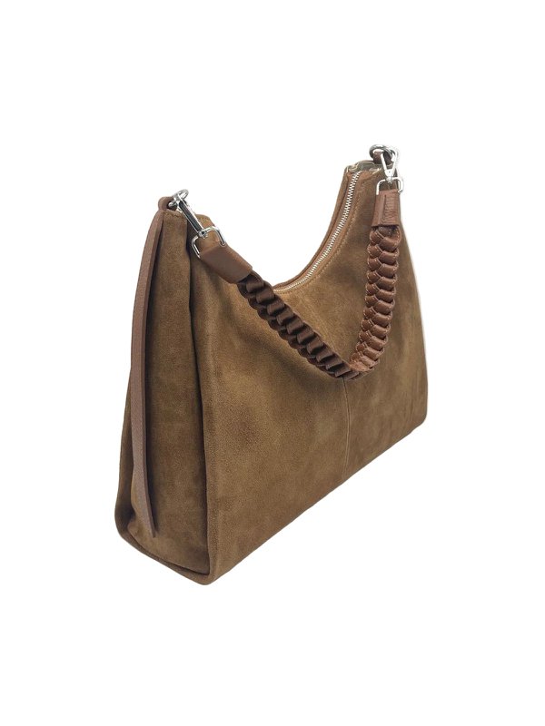 Borsa a tracolla in camoscio e vera pelle con tracolla, Made in Italy, art. 112754