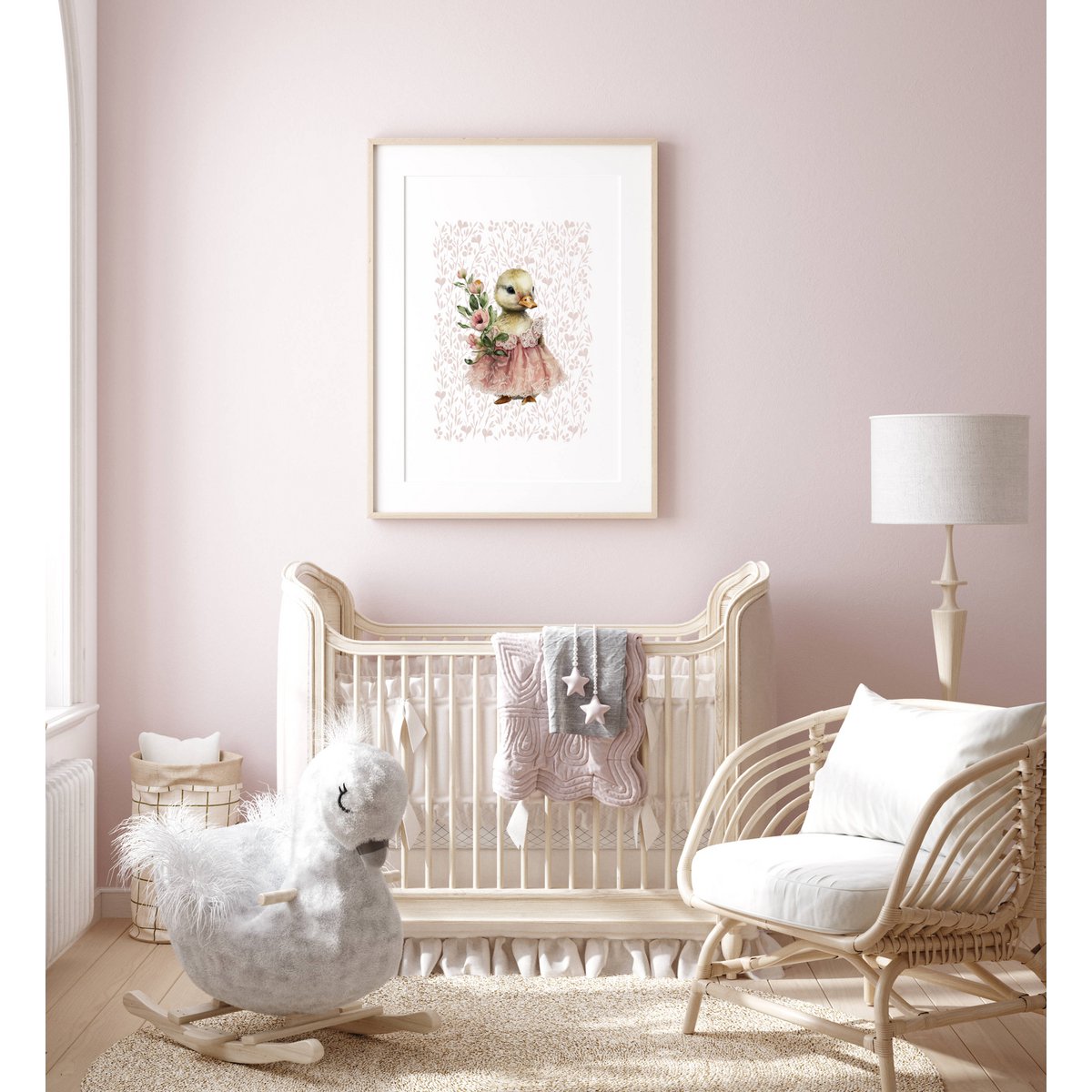 Impression d'art de pépinière de canard, affiche de canard, affiche de canard de bébé, affiche rose de chambre de filles, copie mignonne de canard, impression d'art de pépinière de filles, décor de chambre de filles