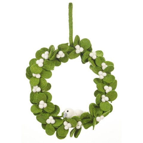 Handgemachter Filz-Fairtrade-Mistelkranz mit Tauben-Weihnachtsdekor