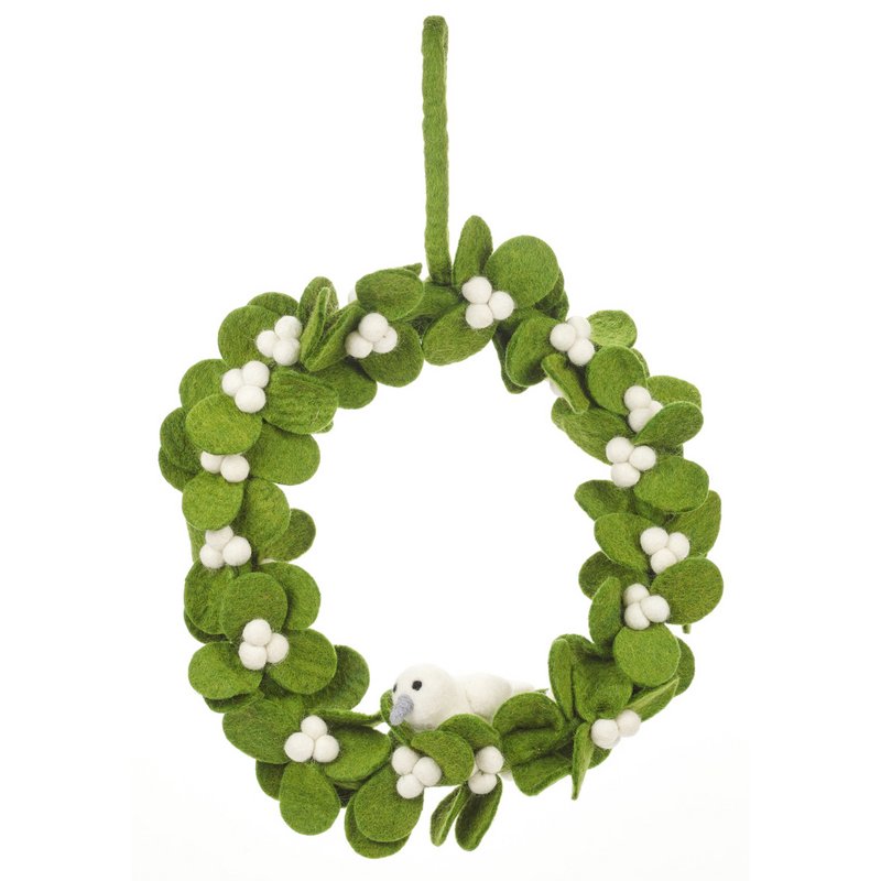 Handmade Felt Fair trade Mistletoe Wreath with Dove Christmas Décor