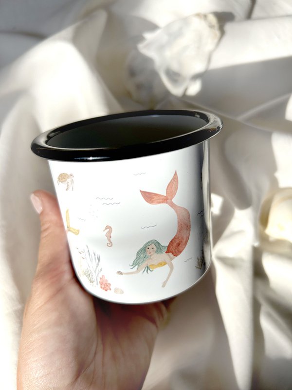 Sirene in tazza smaltata | Tazza | Tazza per bambini | Ragazza | Sirena | Sott'acqua | Acquerello | Acquerello || CUORE E CARTA