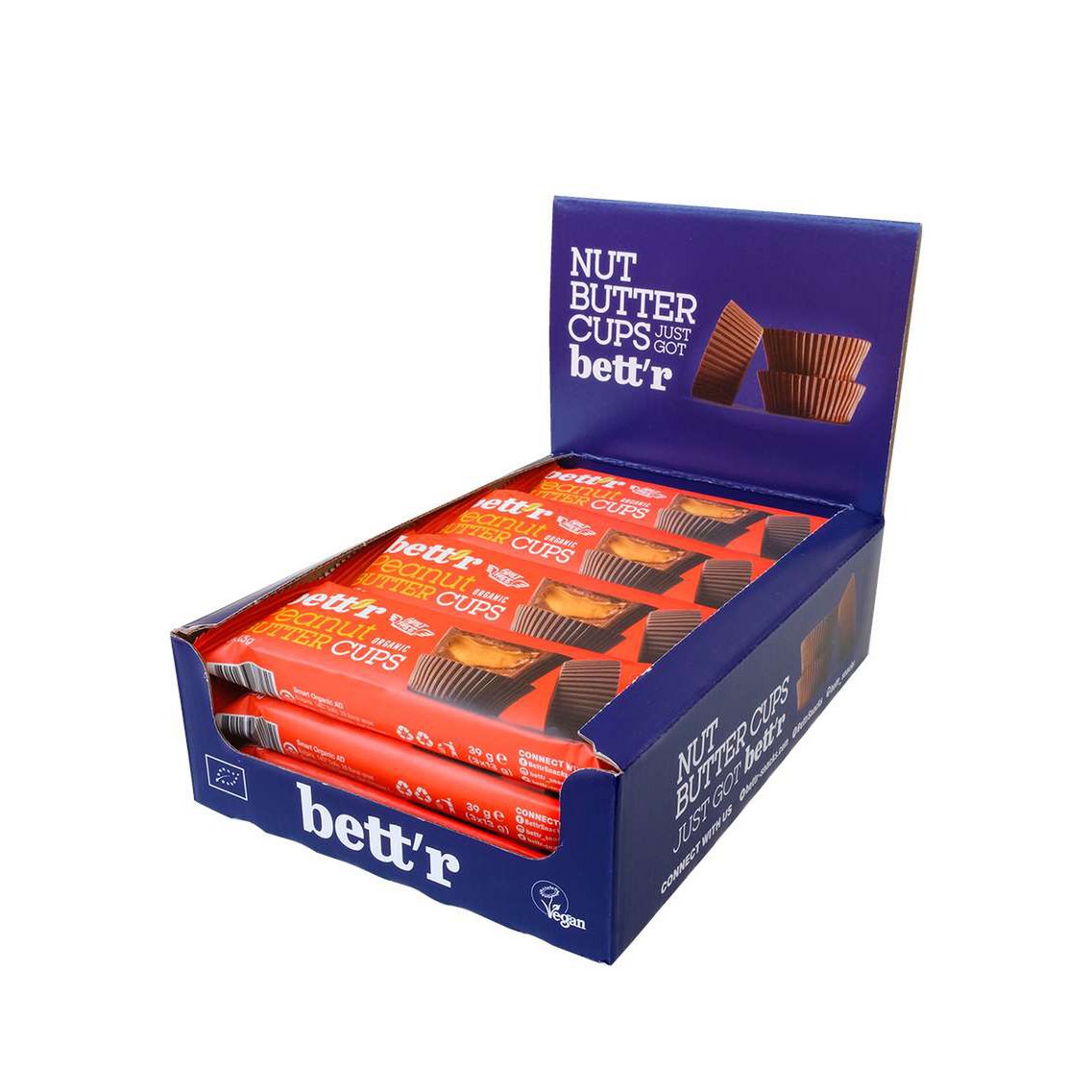 Nut Butter Cups with Peanut Cream 3x13g, Full Box 12x39g, organic, Bett’r