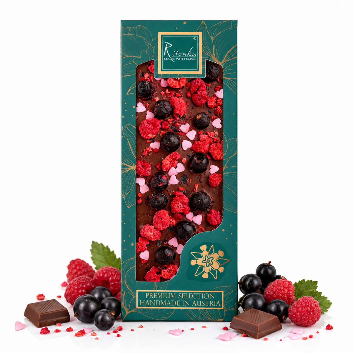 GOURMET dark chocolate - heart, currant, chocolate pearls 130g