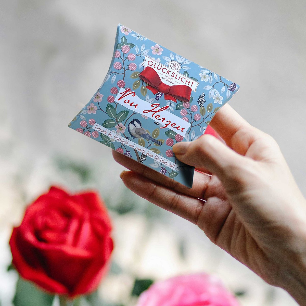Gelukslampje / In een geschenkverpakking met uitgesneden strik 🎀 / Vintage / Vanuit het hart