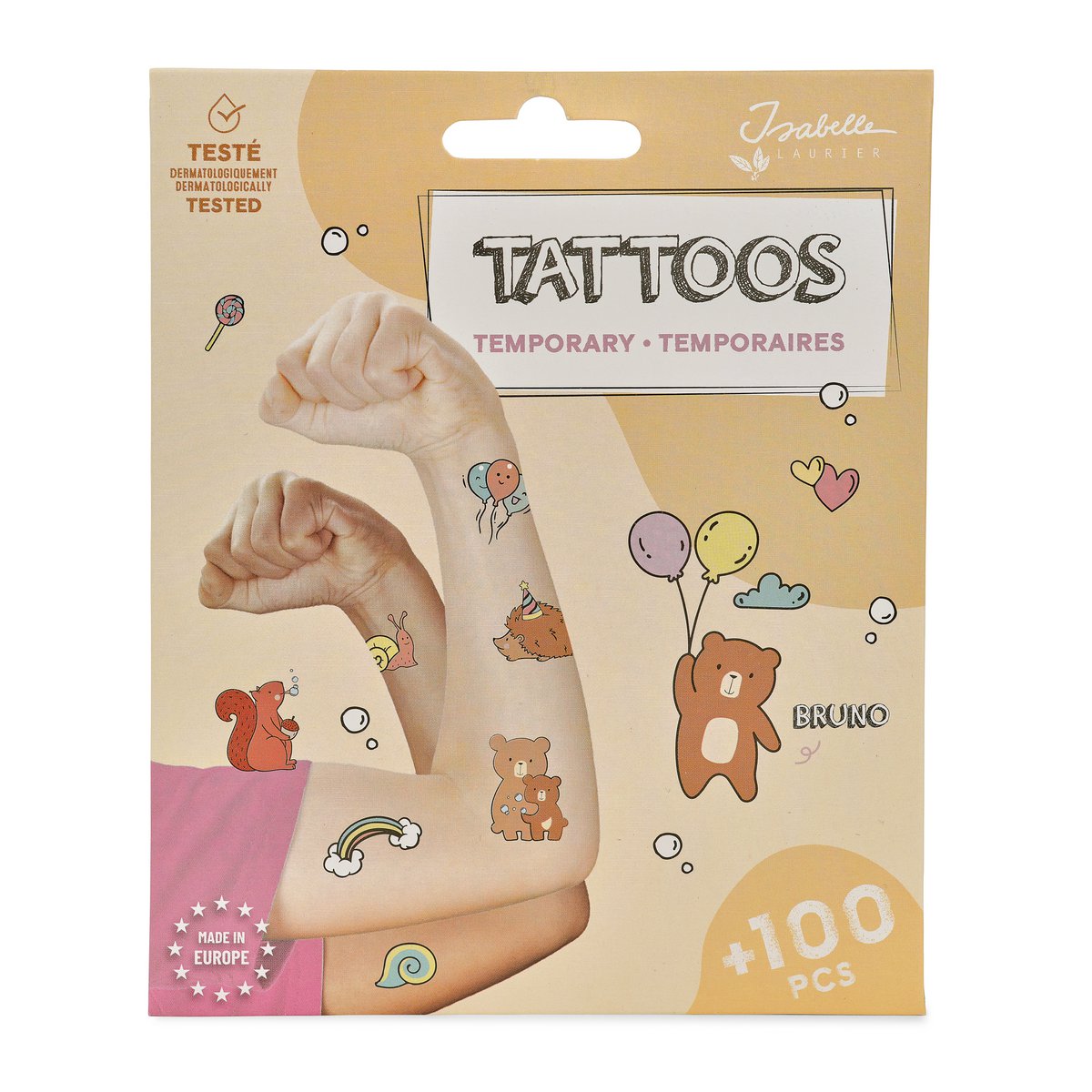 Tijdelijke tattoos - Bruno de beer - 4 vellen met + 100 tattoos