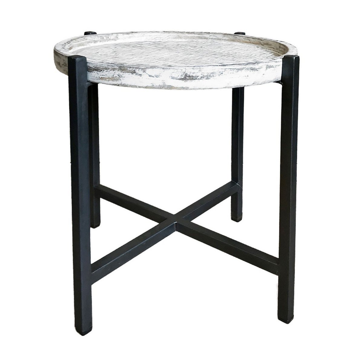 Mesa auxiliar Ø46xh45cm mesa de café mesa de estar redonda omaha marco de metal de plata vieja