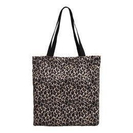 Leopard print tote bag, black and white animal pattern, large square shopping bag with handles
