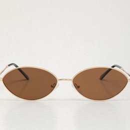 Vintage oval sunglasses, gold metal frame, brown lens, retro style eyewear
