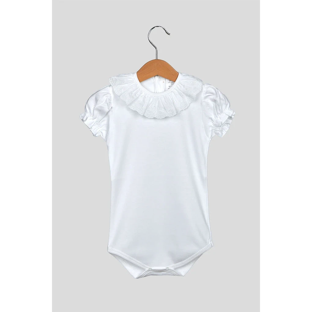 Babybroderet bodysuit med flæsekrave, kortærmet, pige