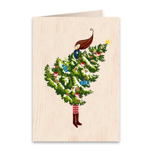 Albero di Natale Biglietto di auguri piegato in legno