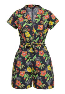 Blusen Jumpsuit «Hibiscus Black»