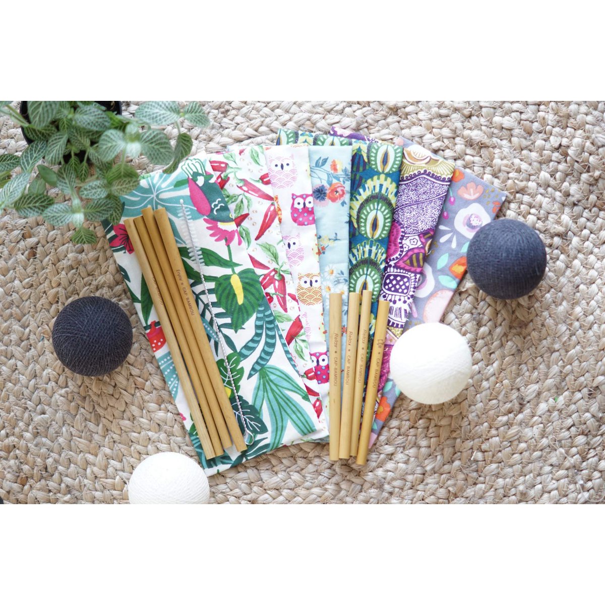 Mix kit de pajitas de bambú con bolsita Made In France