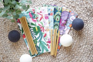 Mix bamboo straws kit with pouch Made In France
