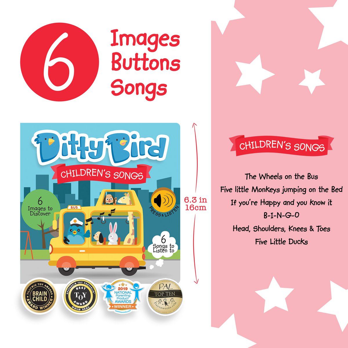 Ditty Bird babygeluidenboek: kinderliedjes