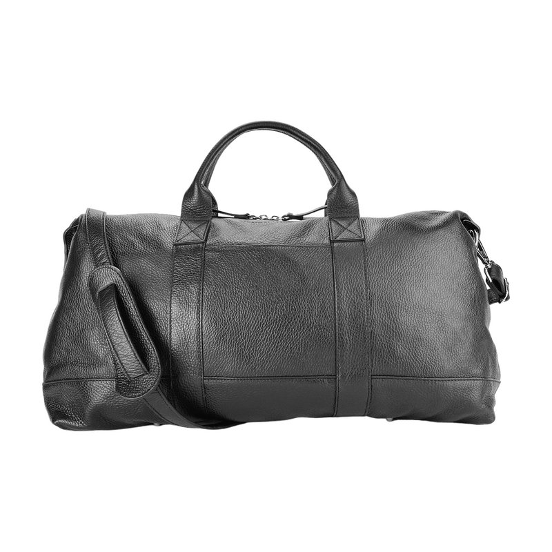 RB1029A | Ægte læder rejsetaske Lavet i Italien med justerbar og aftagelig skulderrem. Lynlåslukning og tilbehør i skinnende nikkelmetal - Sort farve - Mål: 57 x 26 x 24 cm