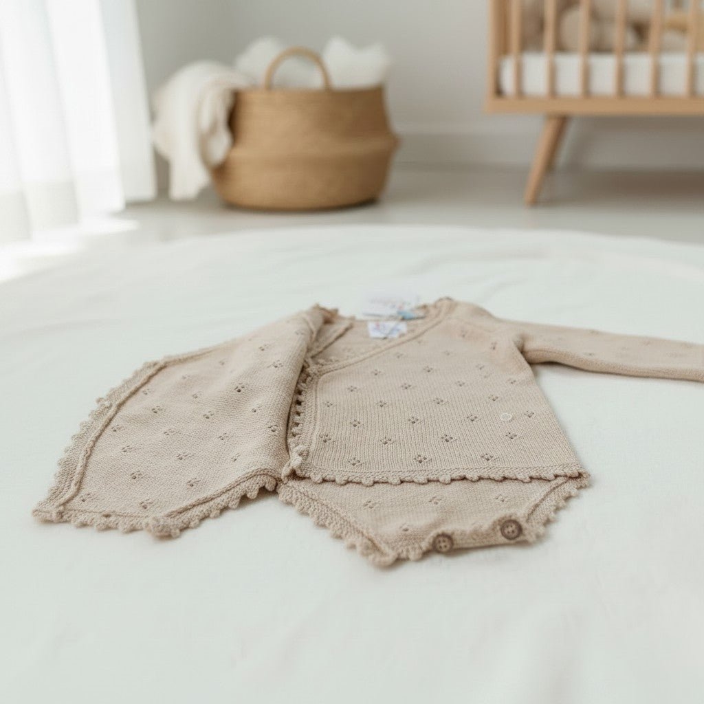 Tutina per bebè lavorata a maglia Nuvinokids® Soft Beige