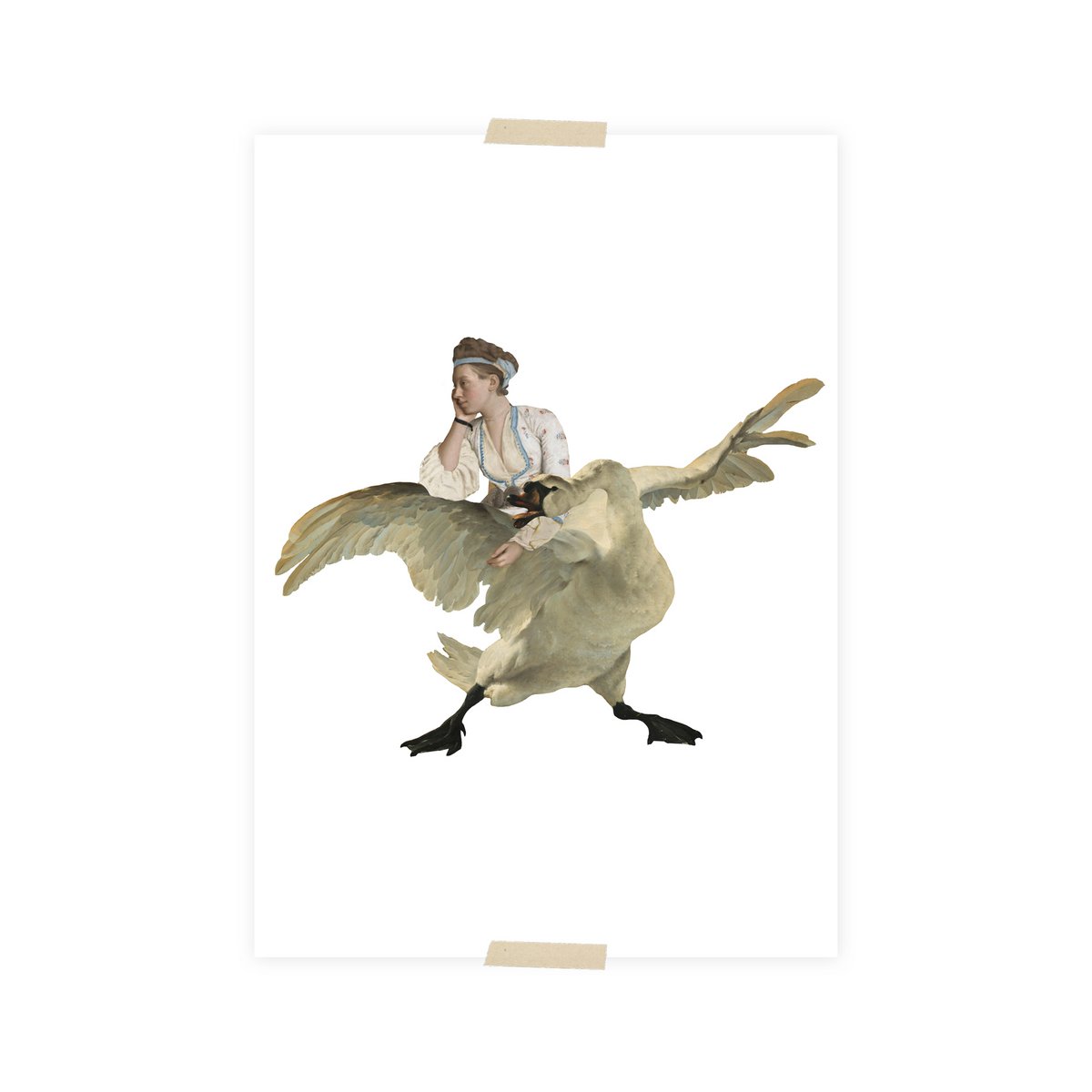 Postcard collage Museum-collectie - zwaan en dame