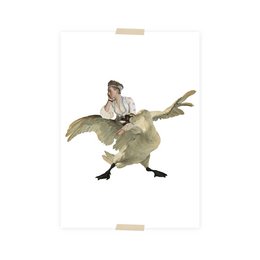 Postcard collage Museum-collectie - zwaan en dame