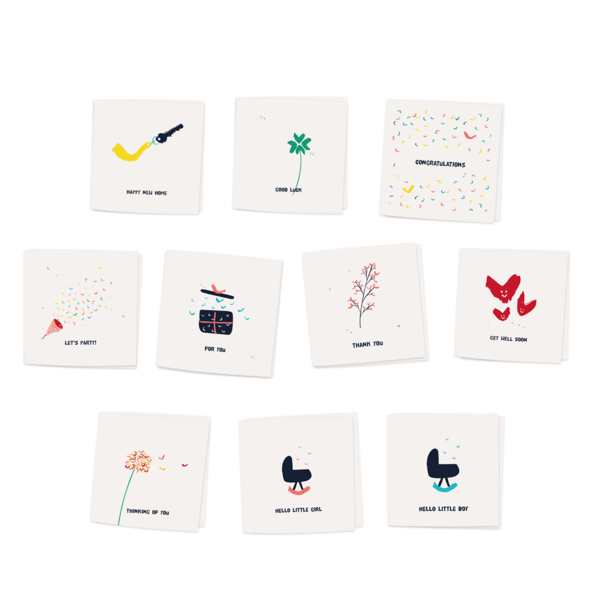 Set of 10 greeting cards with envelope | EVERY MOMENT MIX | birthday - just like that - birth - move | Folded card - matte off-white - heavy quality Biotop paper