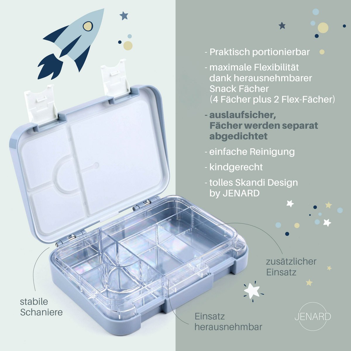Children's lunch box leak-proof with compartments - Bento lunch box kindergarten BPA free - Space - JENARD