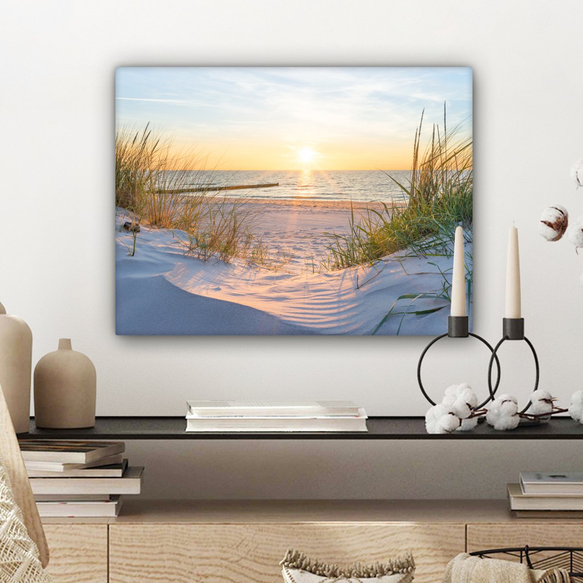 Pintura de lienzo - Decoración de pared - Playa - Sol - Dune - hierba - arena - horizonte