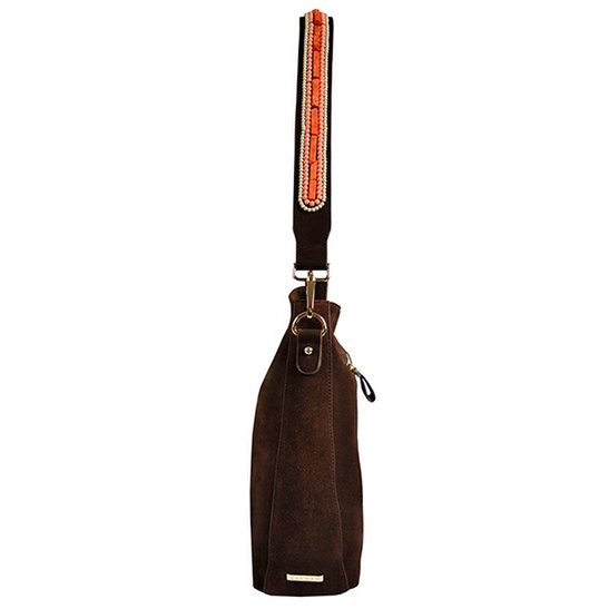 BOHO IBIZA BAG - Coral Ivory shoulder strap (70cm) + Suede bag (Cocoa)