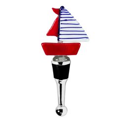 Striped sailing boat bottle stopper, 13 cm tall, handcrafted Murano glass type