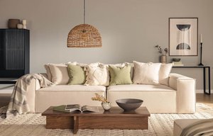 Van Morris 4-zitsbank, Beige Chenille, afneembare en wasbare hoezen