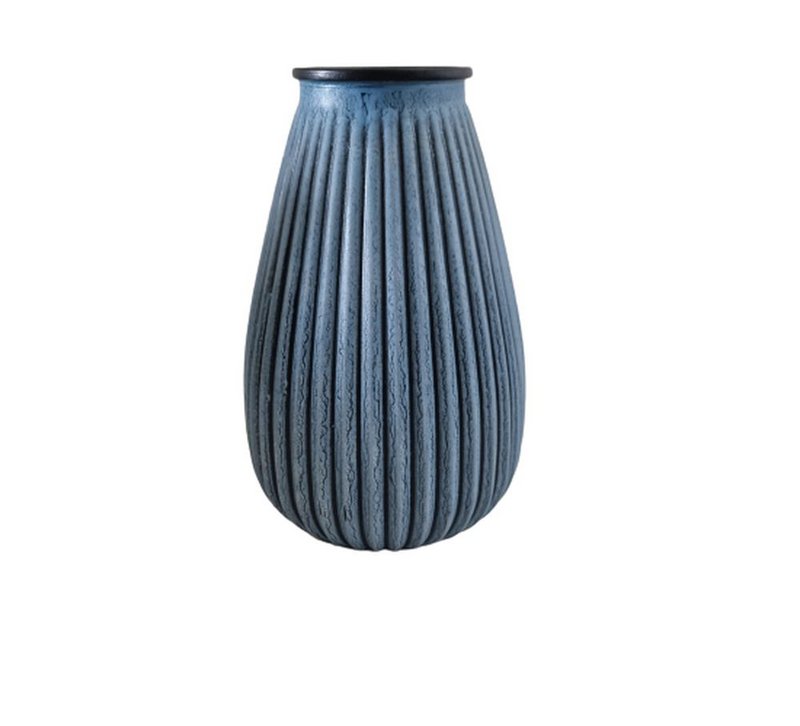 Glass vase ribbed handpainted green 27.5