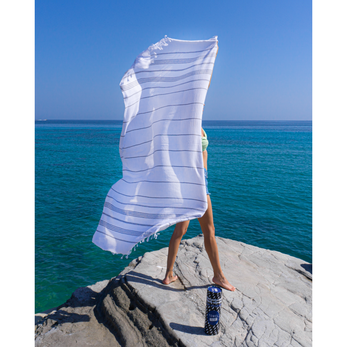TOWEL TO GO Serviette de plage en coton IPANEMA 180x100 cm | Léger | Blanc | avec coffret cadeau