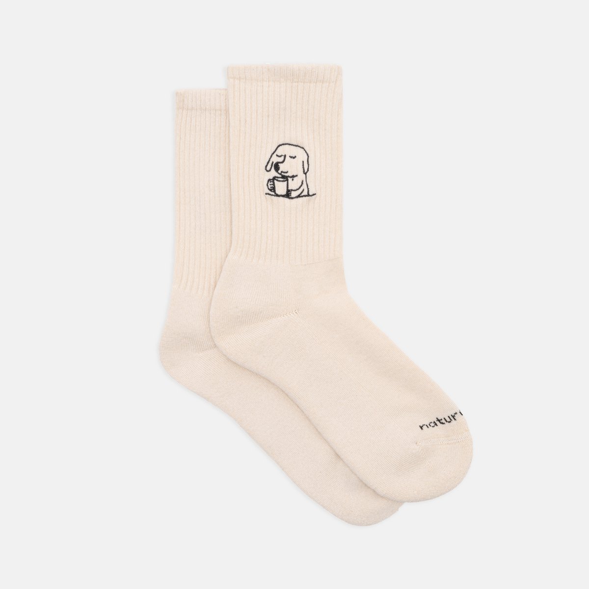 Organic Socks Dog Cup - Natural white tennis socks with dog, embroidery