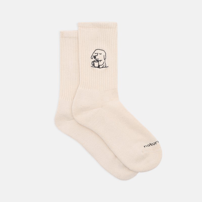Organic Socks Dog Cup - Natural white tennis socks with dog, embroidery