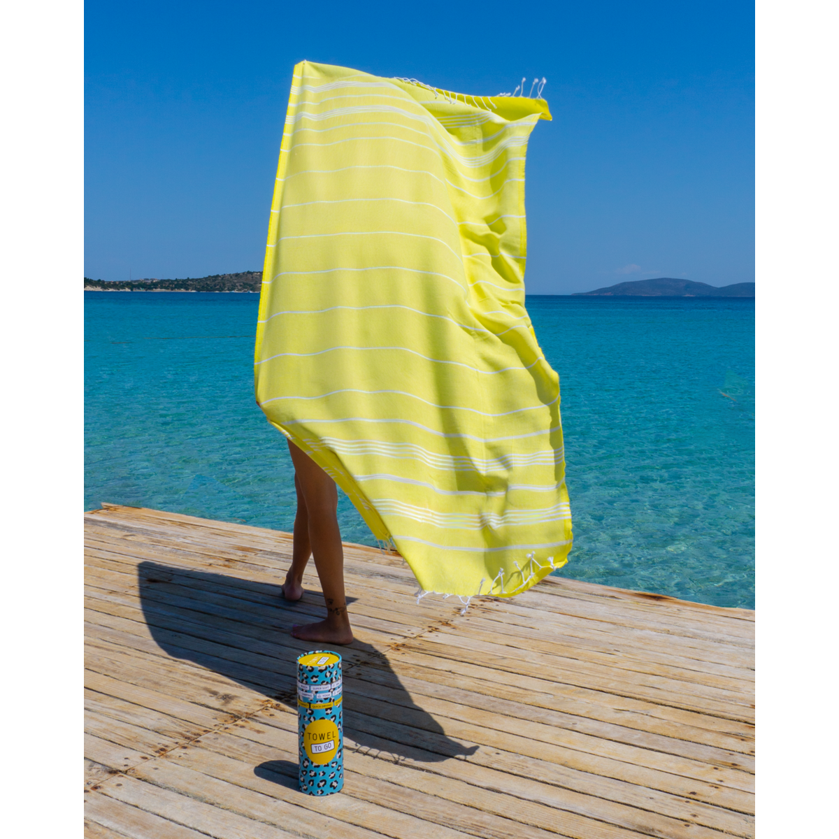 HANDDOEK TO GO IPANEMA Katoenen strandlaken 180x100 cm | Sneldrogend | Geel | met geschenkdoos