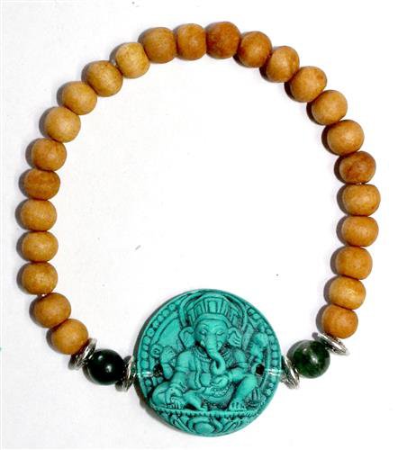 Armband Sandelholz Türkis Ganesha Anhänger