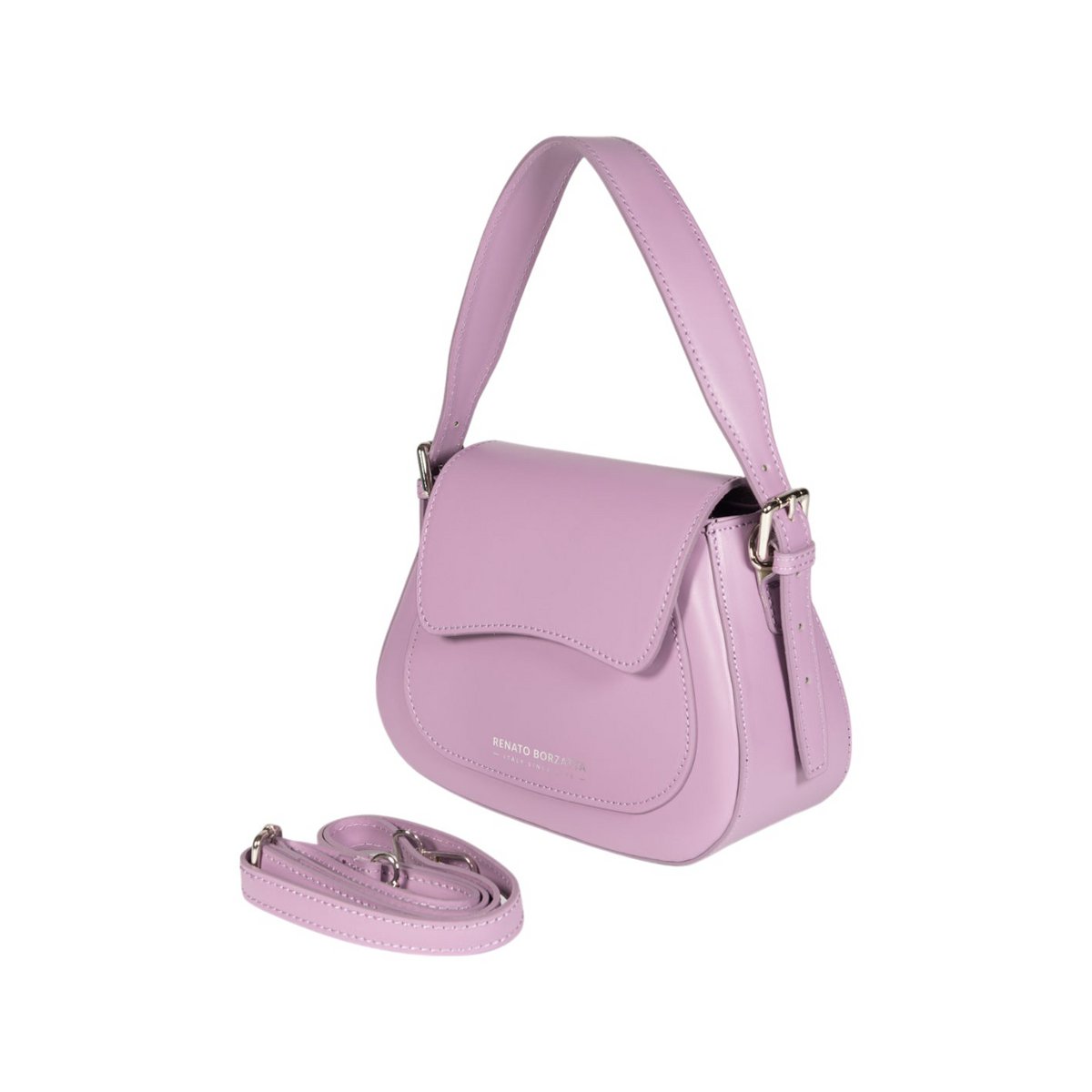 RB1030ci | Emma Shop Bags con skate de cuero real en Italia. Accesorios de metal plateado ligero - Color lila - Dimensiones: 24 x 18 x 9 + 14.5 cm (luz de manija)