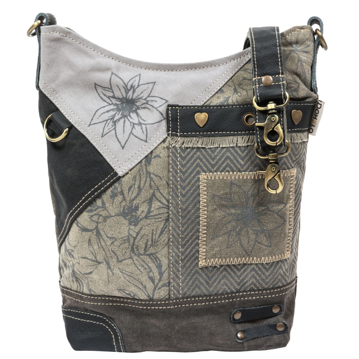Domelo traditionele tas voor dames - dirndl tas met edelweiss & bloemen - canvas schoudertas zwart grijs - schoudertas voor Oktoberfest, traditionele outfit & dagelijks leven - Doemlo damestas