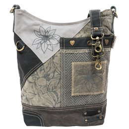 Domelo traditionele tas voor dames - dirndl tas met edelweiss & bloemen - canvas schoudertas zwart grijs - schoudertas voor Oktoberfest, traditionele outfit & dagelijks leven - Doemlo damestas