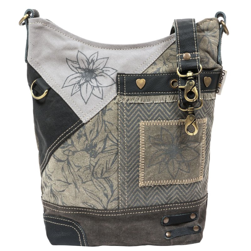 Domelo traditionele tas voor dames - dirndl tas met edelweiss & bloemen - canvas schoudertas zwart grijs - schoudertas voor Oktoberfest, traditionele outfit & dagelijks leven - Doemlo damestas
