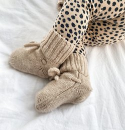 Pantofole stivaletti in lana merino sabbia