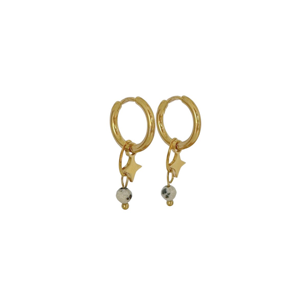 Boucles d'Oreilles Jaspe Dalmatien & Étoile - Or