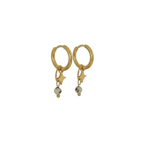 Dalmatiner-Jaspis- und Stern-Ohrringe – Gold